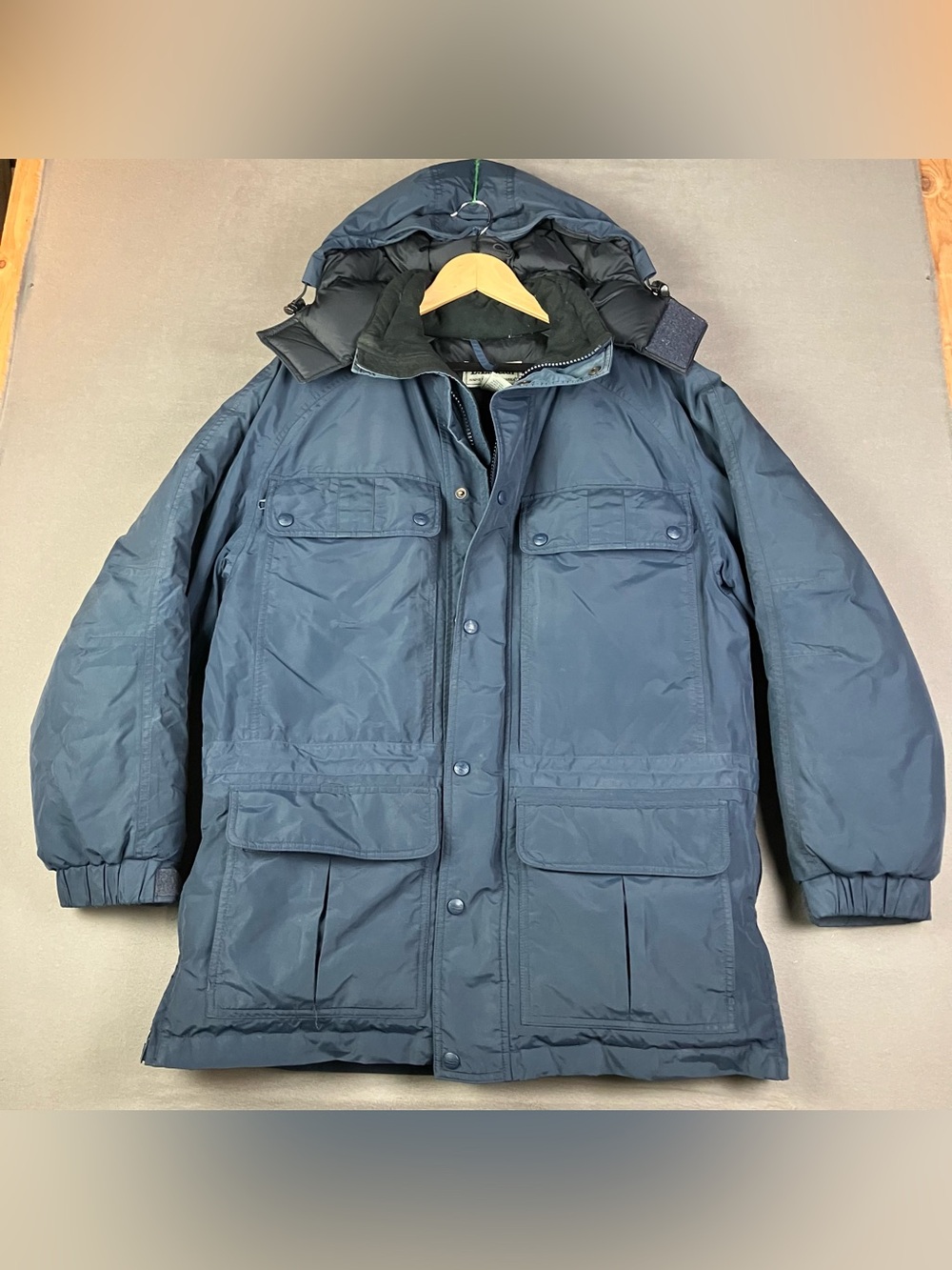 LL Bean Maine Wardens Parka Goose Down Gore Tex Jacket Men Small Blue Zip Button